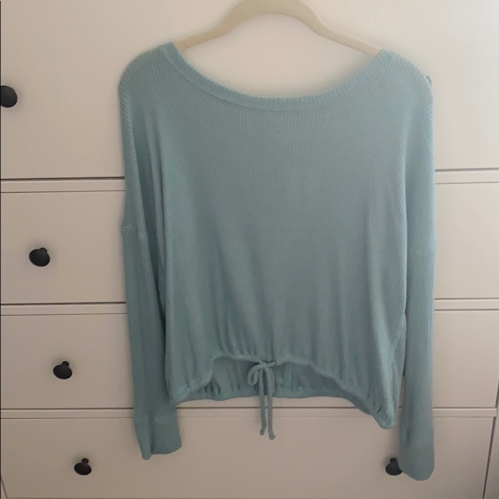 muted teal long sleeve top